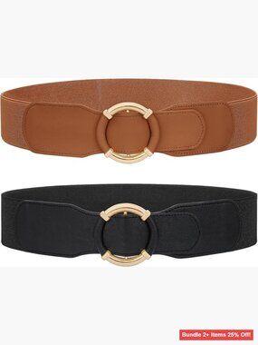 Stretchy Elastic Wide Waist Belt with Circle Buckle for Dresses